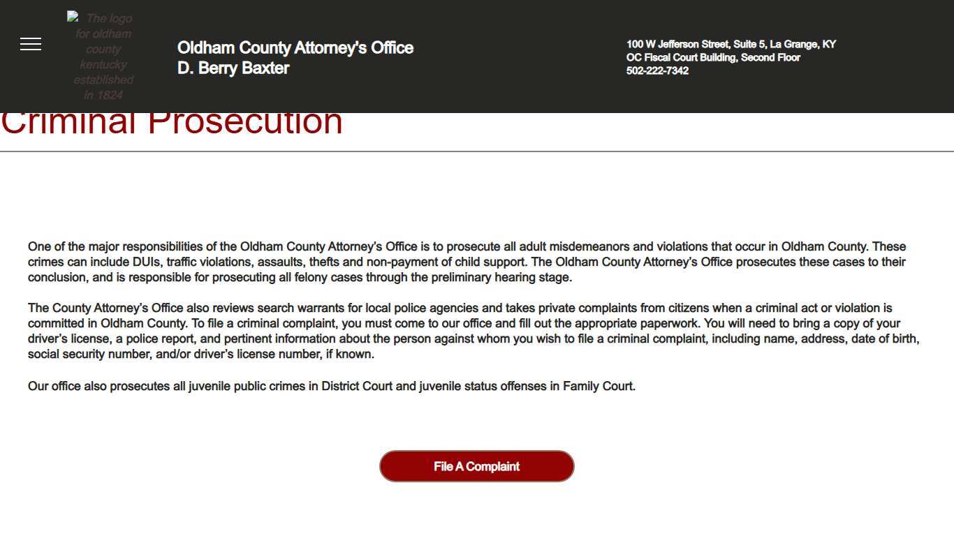 Criminal Prosecution Oldham County Attorney's Office